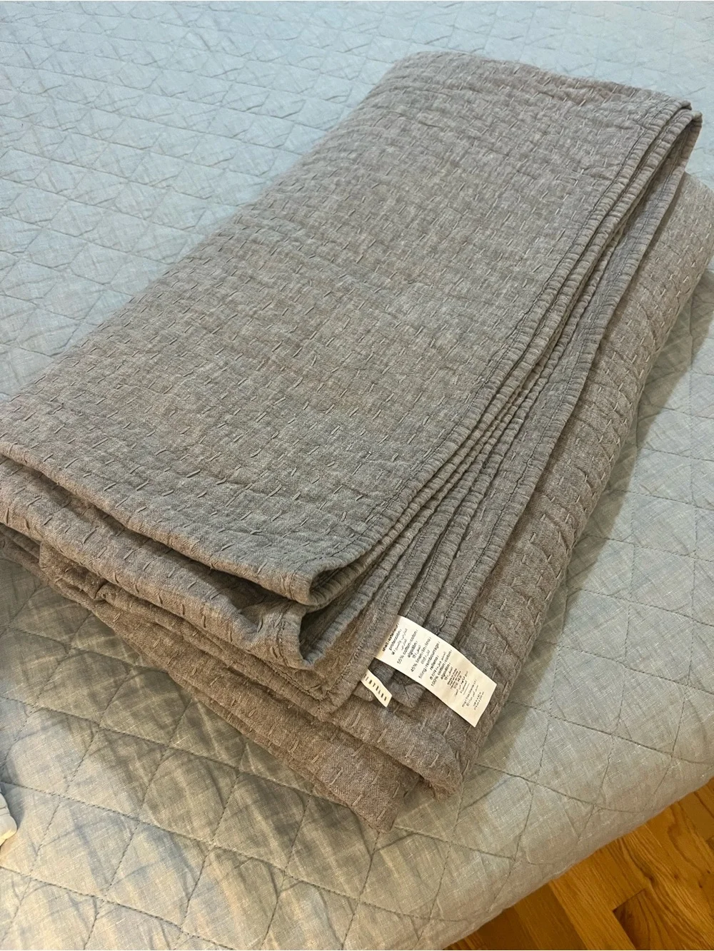 Pottery Barn Gray Pick Stitch King Cotten Linen Quilt